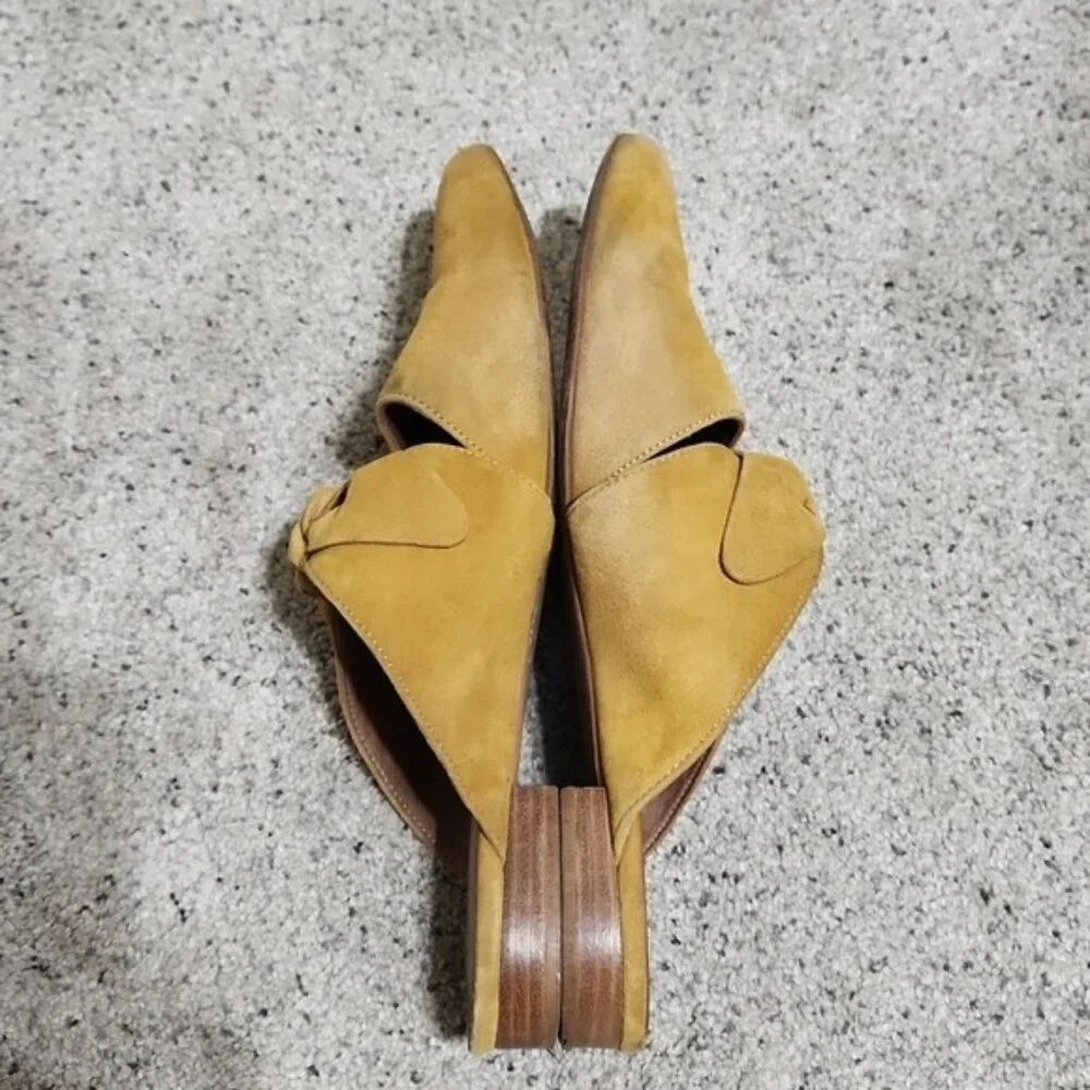 Jeffrey Campbell Suede Charlin Bow Pointy Toe Flat Mule Mustard Yellow Size 8 - Picture 9 of 12